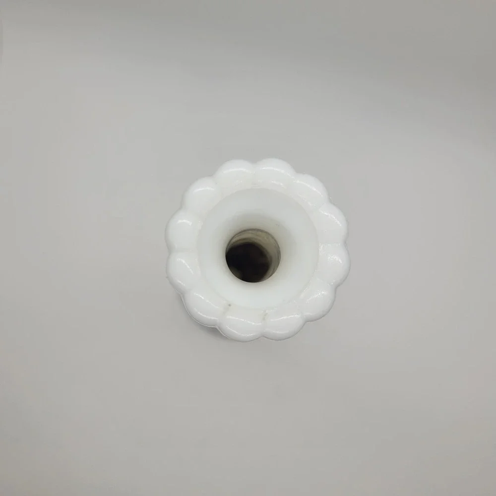 Vintage Milk Glass Bud Vase Scalloped Rim Geometric Starburst Pattern 9 Inch
